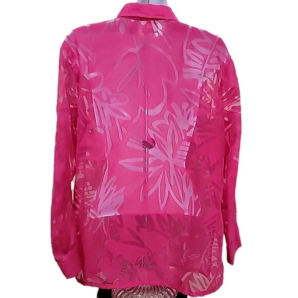 Chico’s Size 1 (M/8) Pink Button Front Sheer Blouse LS Floral Burnout Shirt - Picture 5 of 11